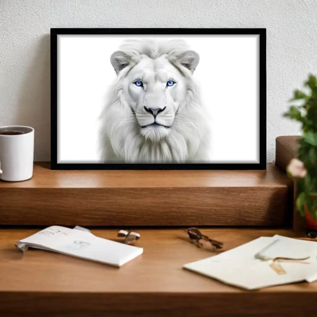 Quadro Decorativo Leão Branco de Olhos Azuis - Big's - Imagem 3