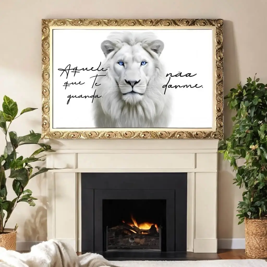 Quadro-Decorativo-Leão-Olhos-Azuis-Frase - Big's