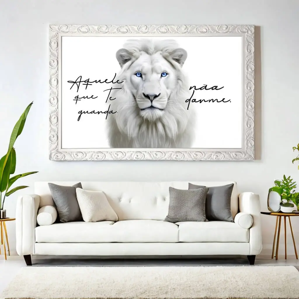4120 (2) Quadro Decorativo Leão Olhos Azuis Frase - Big's - Imagem 1
