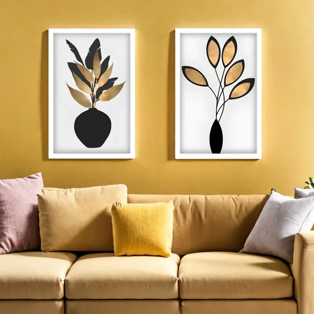 Kit 2 Quadros Flores Amarelas Moderno - Imagem 2