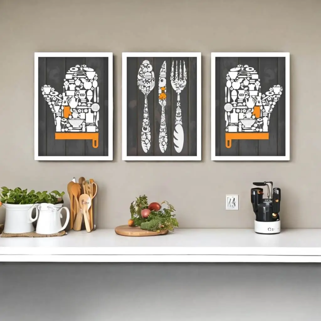 Kit 3 Quadros Luvas Colher Cozinha - Imagem 2