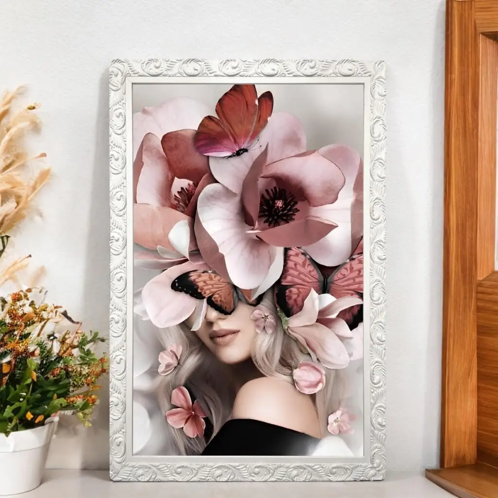 Quadro-Decorativo-Mulher-Florida-Cabelos-Brancos