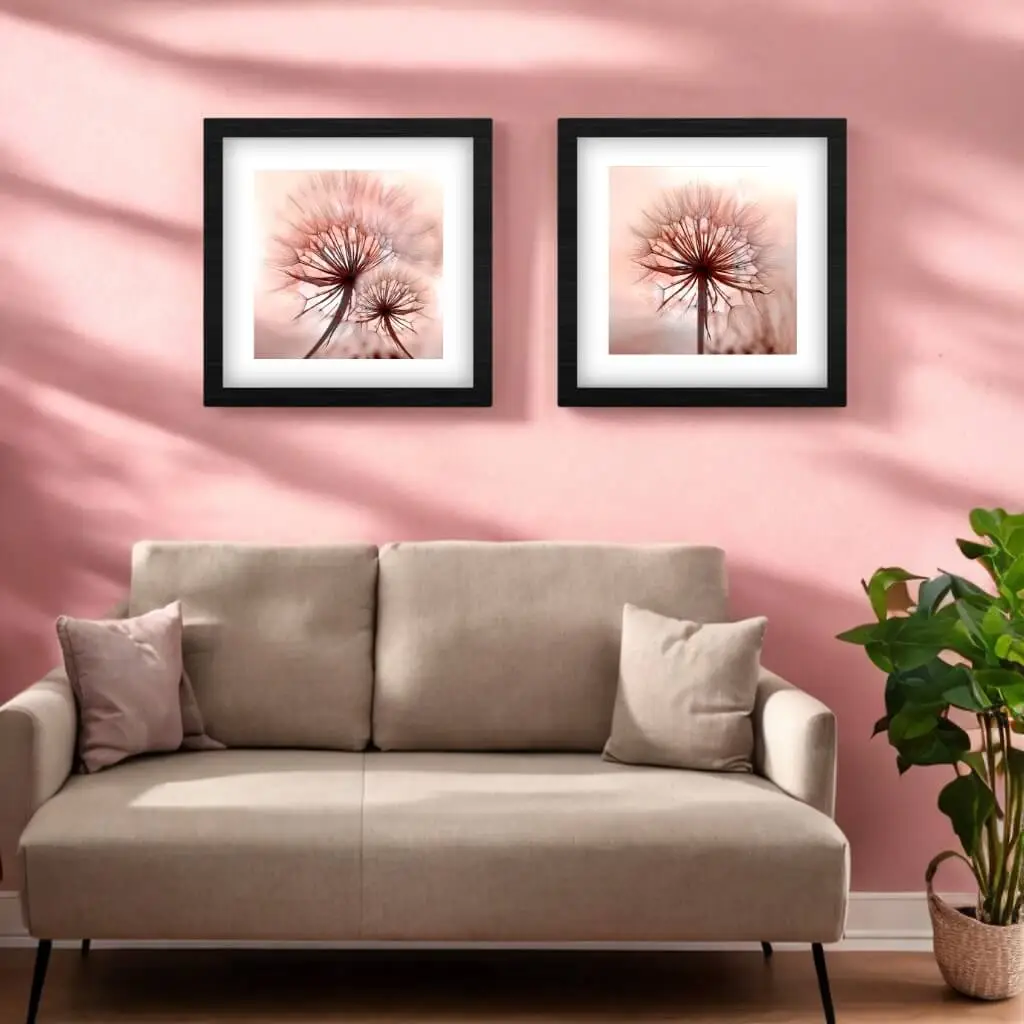 Kit-2-Quadros-Quadrados-Dentes-de-Leão-Rose