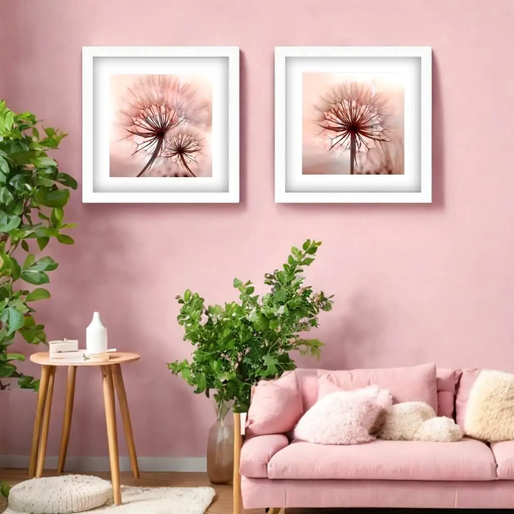 Kit-2-Quadros-Quadrados-Dentes-de-Leão-Rose