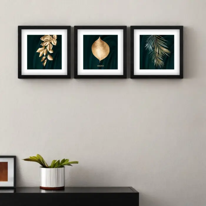 Kit-3-Quadros-Quadrados-Floral-Dourado