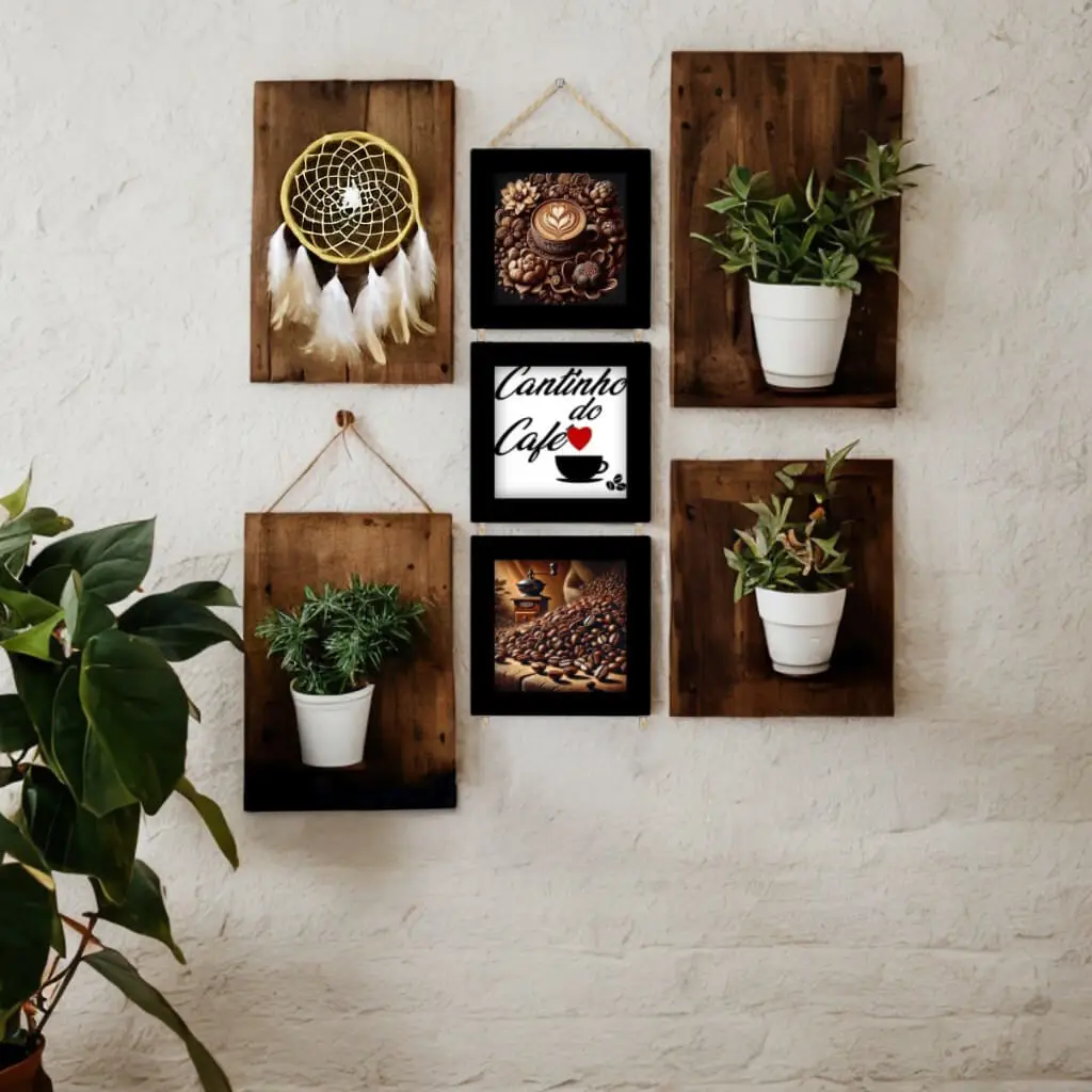 Trio de Quadrinhos com Cordinha Sisal tema Café