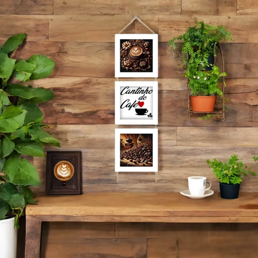 Trio de Quadrinhos com Cordinha Sisal tema Café