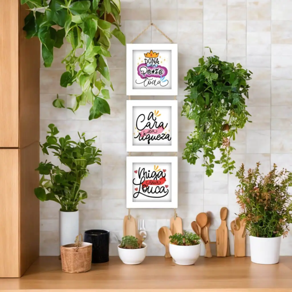 Trio de Quadrinhos com Cordinha Sisal tema Amiga