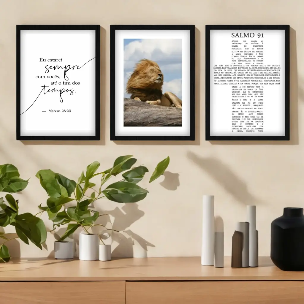 4145 (2) Kit 3 Quadros - Salmos, - Mateus 28:20 - Imagem 1