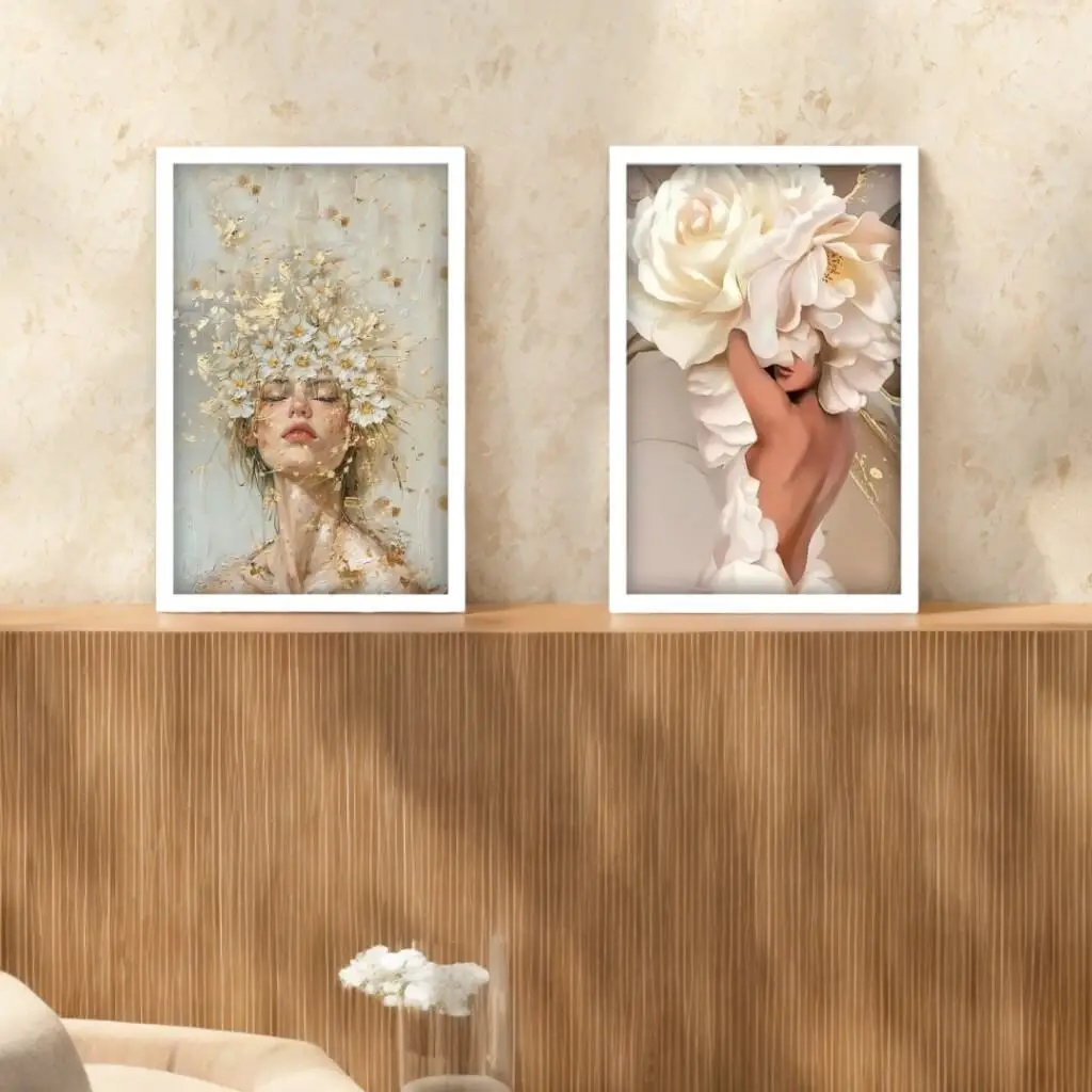 Kit 2 Quadros Mulheres e Flores - Imagem 2