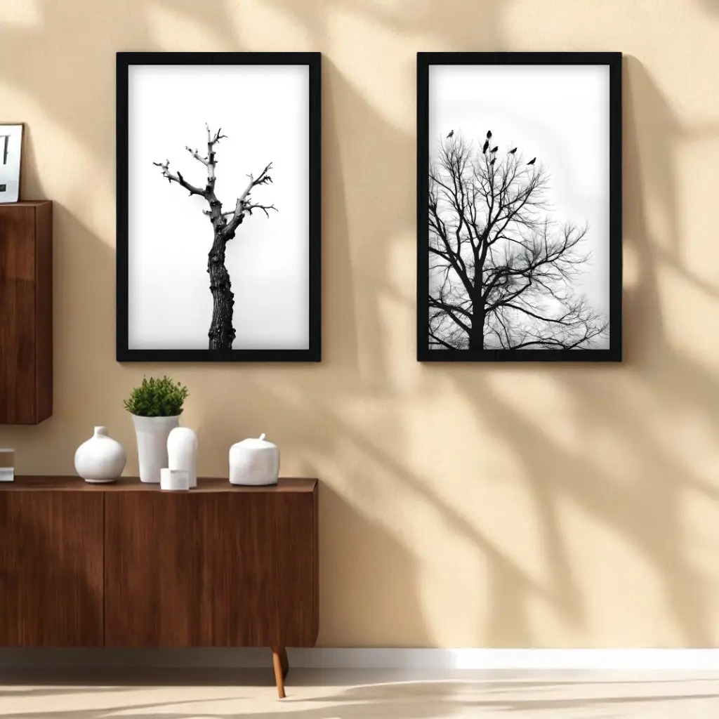 Kit 2 Quadros Árvores Preto e Branco - Imagem 3