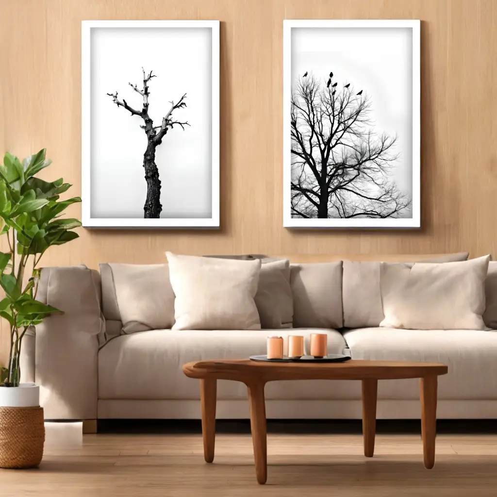 Kit 2 Quadros Árvores Preto e Branco - Imagem 2