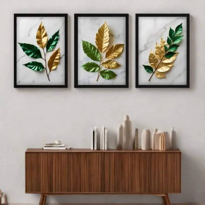 Kit-3-Quadros-Trio-Folhas-Douradas
