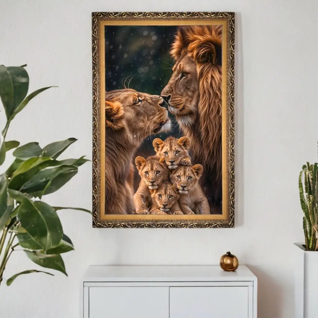 4164 (2) Quadro-Decorativo-Casal-Leões-e-Filhotes