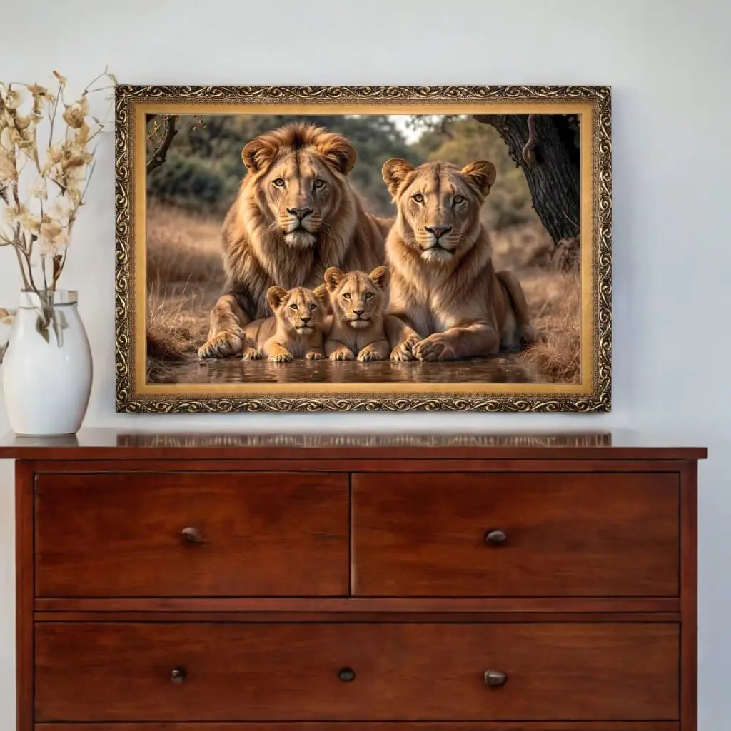 Quadro-Decorativo-Savana-Familia-de-Leão - Big's - Imagem 1