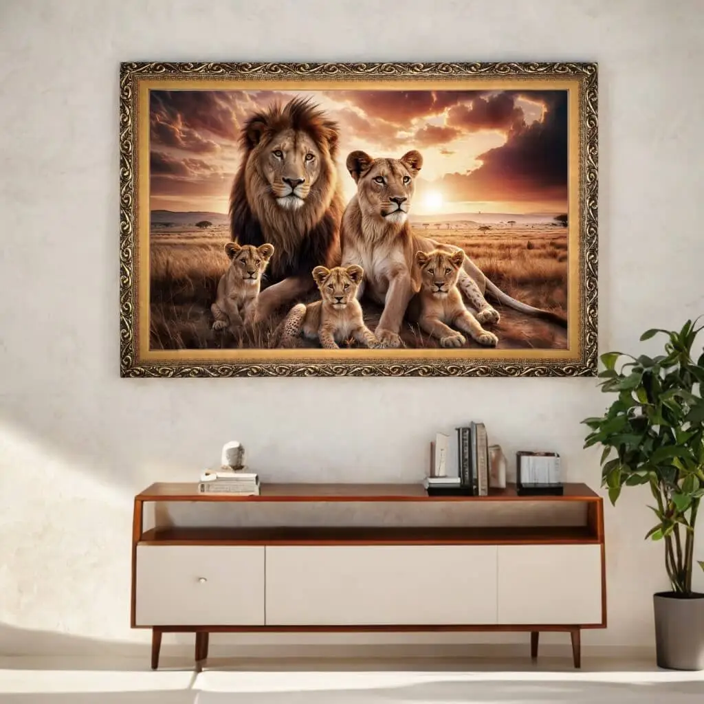 Quadro-Decorativo-Familia-de-Leão-Por-do-Sol - Big's