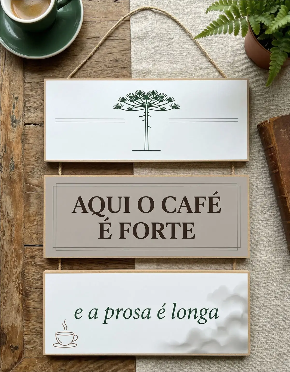 Placa 3 Partes - Aqui o Café - Imagem 1