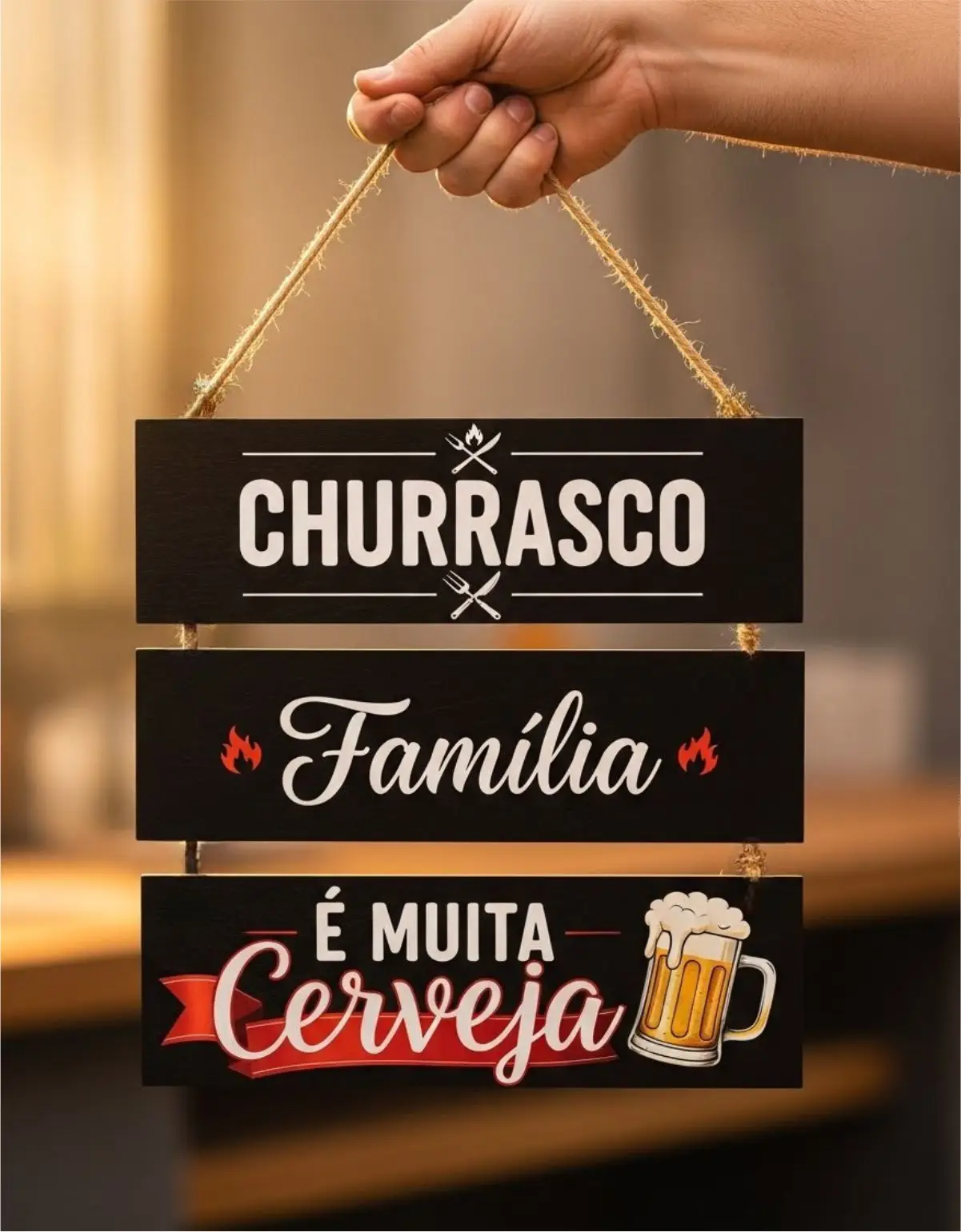 Placa 3 Partes - Churrasco, Familia - Imagem 1
