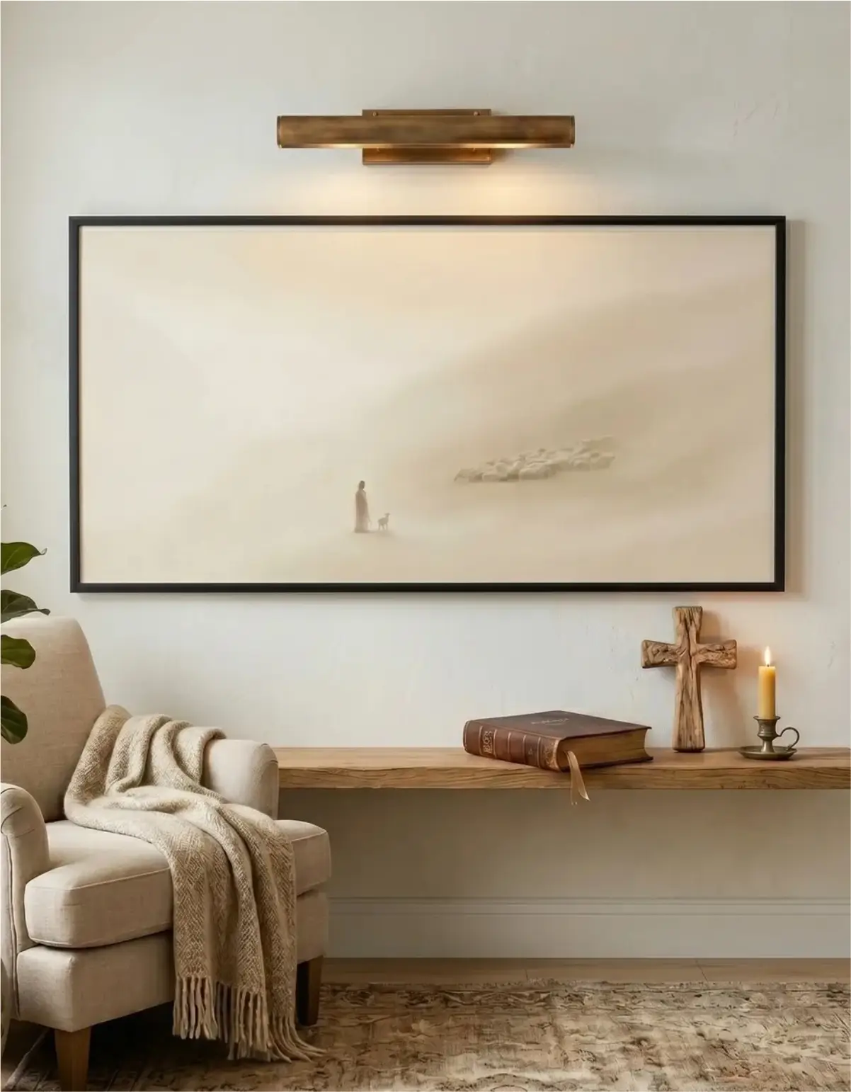 Quadro Decorativo Jesus e as Ovelhas - Modelo Panorâmico - Imagem 1