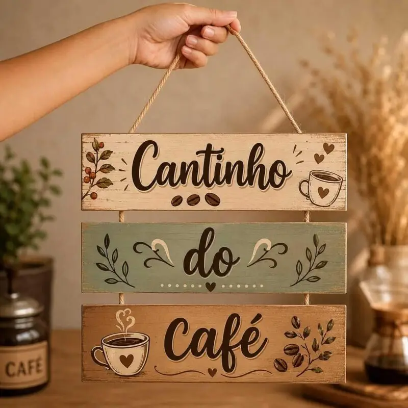 Placa 3 Partes - Cantinho Do Café - boho