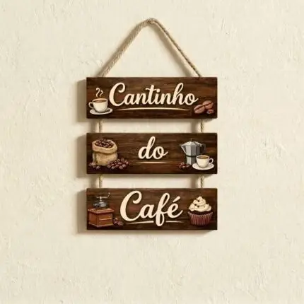 Placa 3 Partes - Cantinho do Café Wood