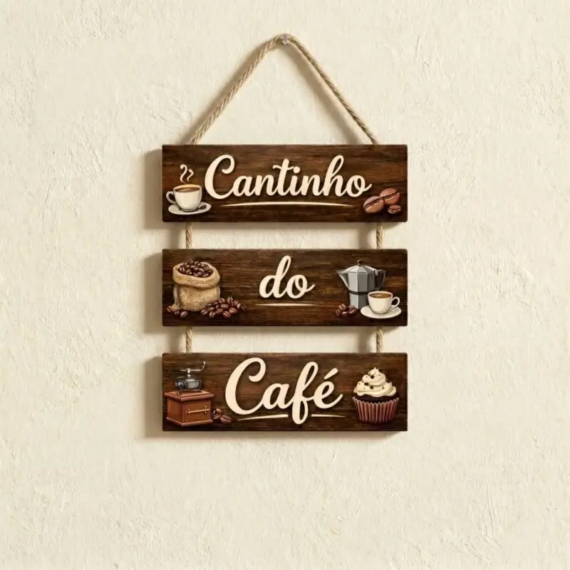 Placa 3 Partes - Cantinho do Café Wood