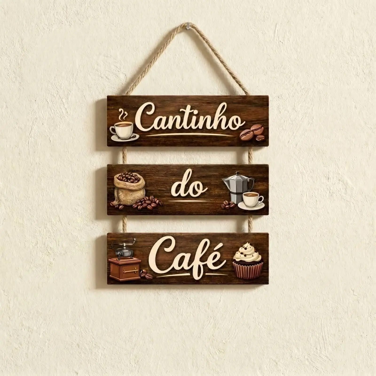 Placa 3 Partes - Cantinho do Café Wood