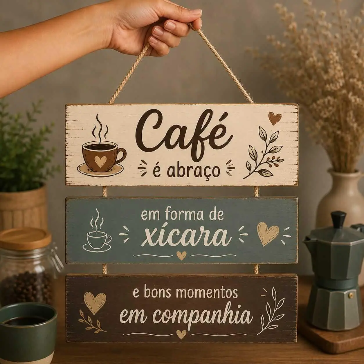 Placa 3 Partes - Café é abraço