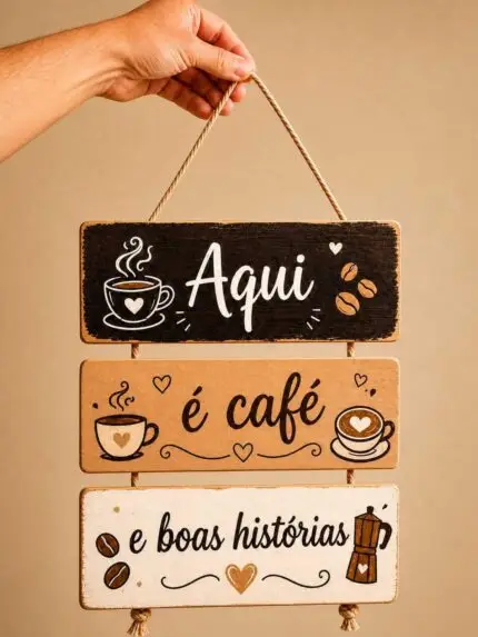 Placa 3 Partes - Aqui é Café