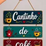 Placa 3 Partes - Cantinho do Café - Colorido