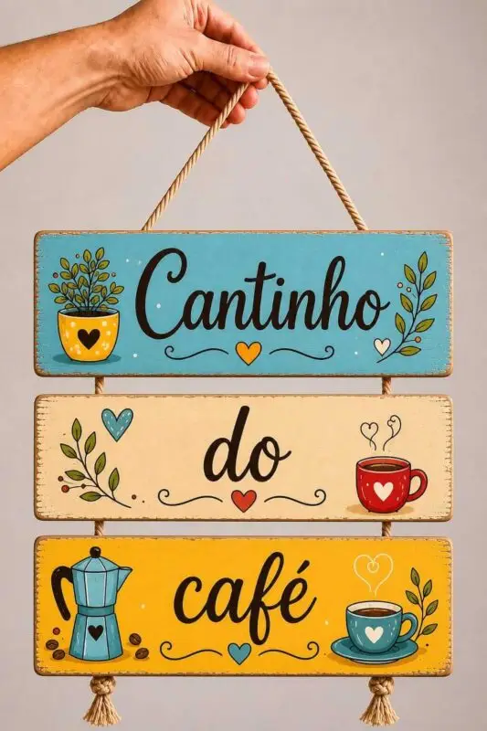 Placa 3 Partes - Cantinho do Café - Colorido 2