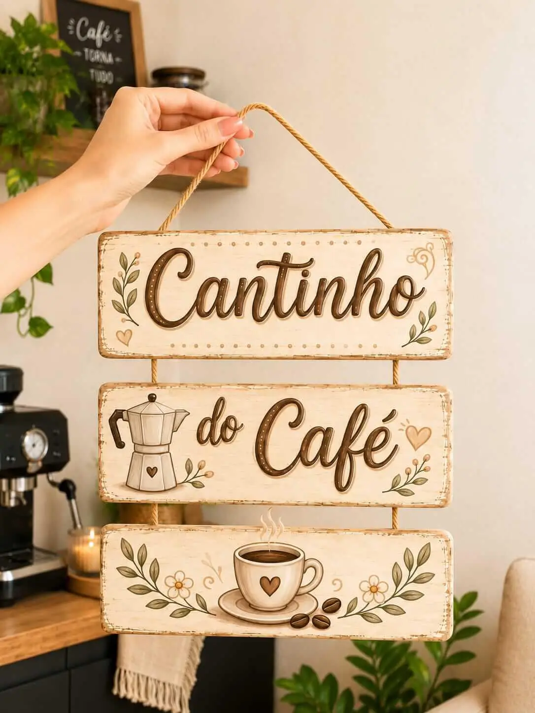 Placa 3 Partes - bege - Cantinho do Café