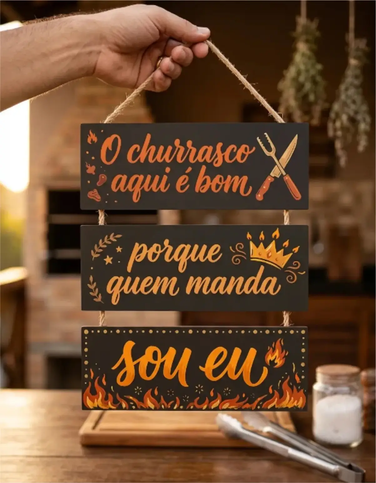 Placa 3 Partes - O churrasco aqui é bom - Imagem 1
