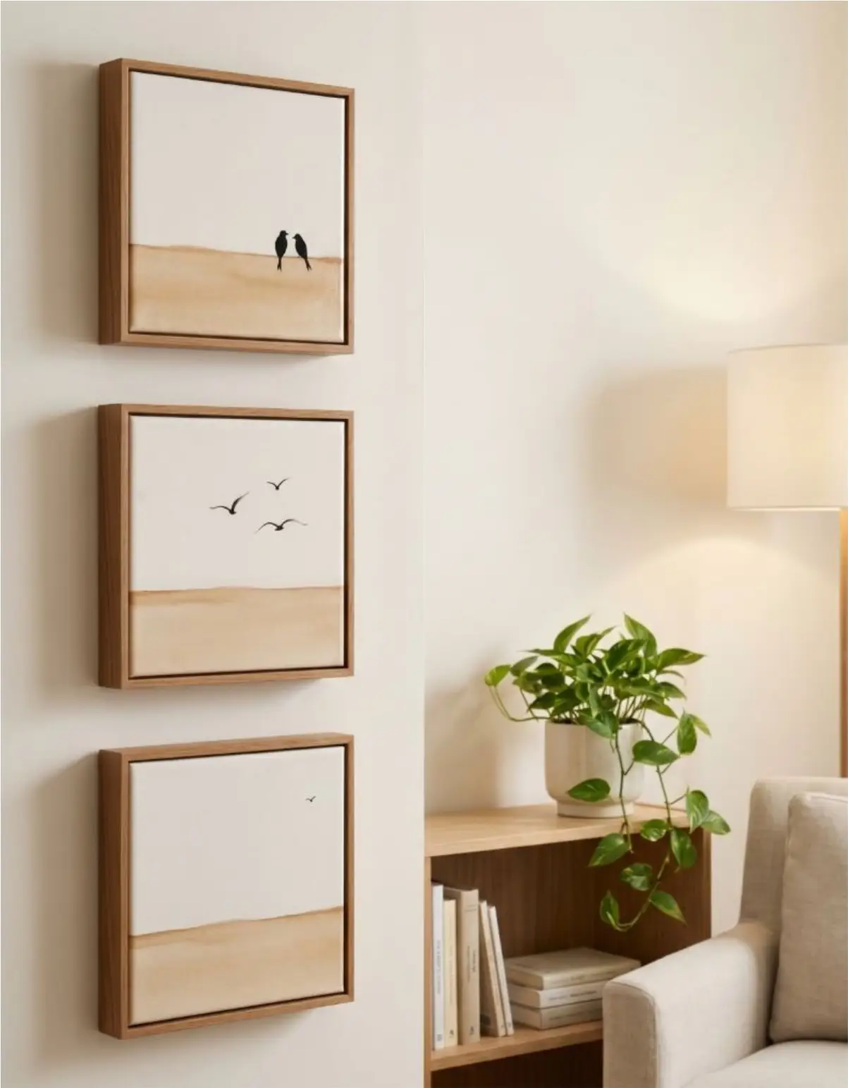 Kit 3 Quadro 20x20 - Pássaros - Moldura Clássica - Imagem 1