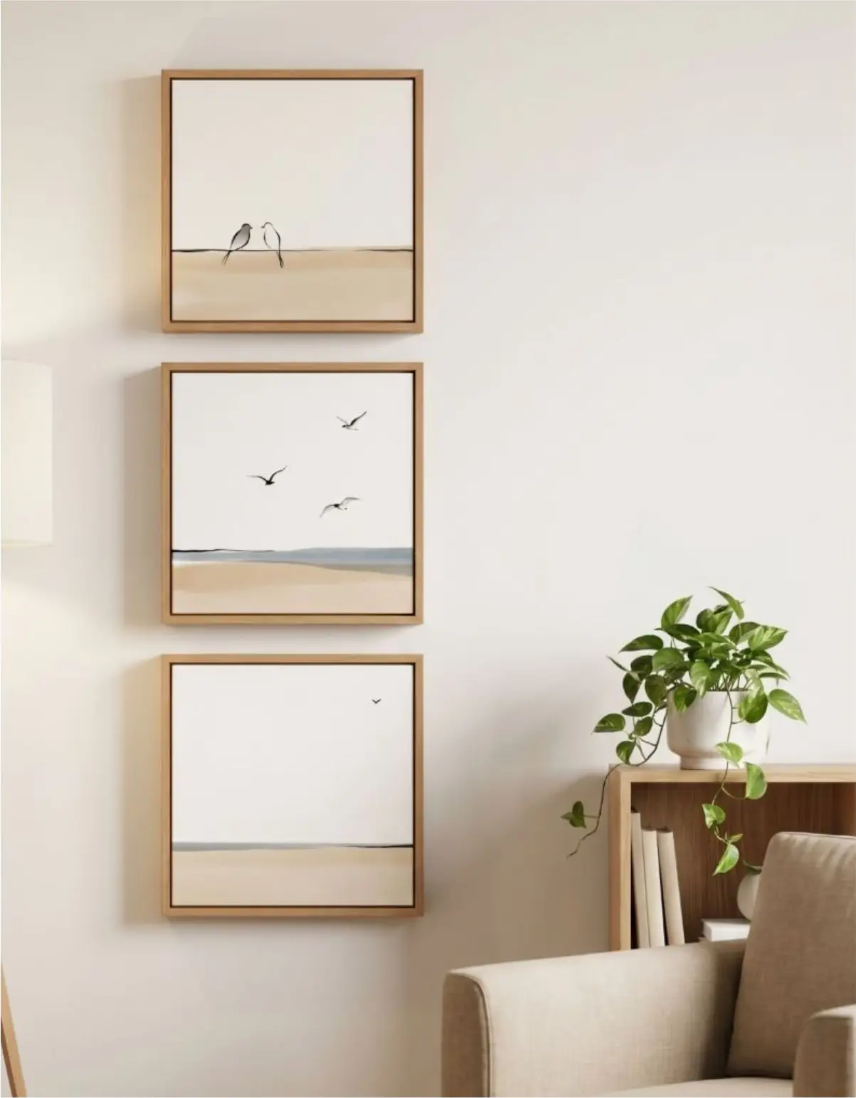 Kit 3 Quadro 20x20 - Pássaros Tons Azuis - Moldura Clássica - Imagem 1