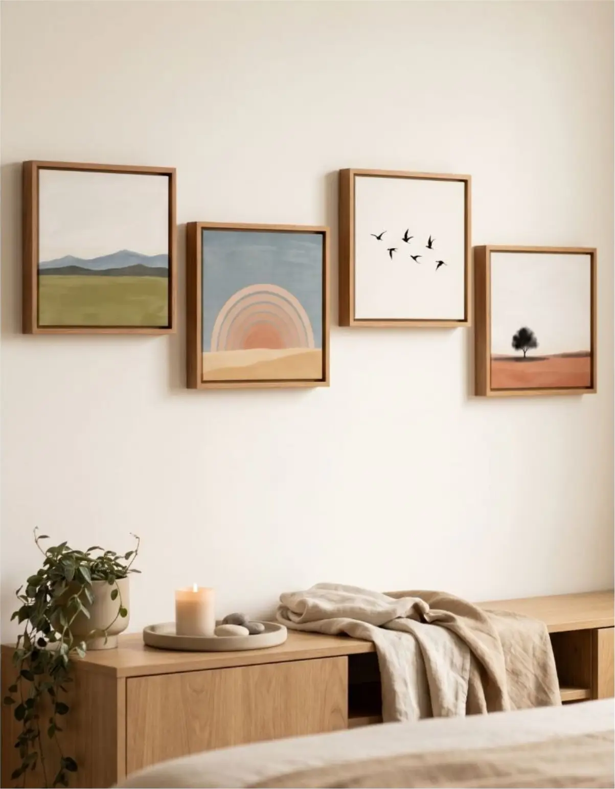 Kit 4 Quadro 20x20 - Boho Chic Minimalista - Moldura Clássica - Imagem 1