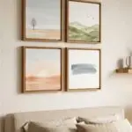 Kit 4 Quadro 20x20 - Paisagem Abstrata - Moldura Clássica