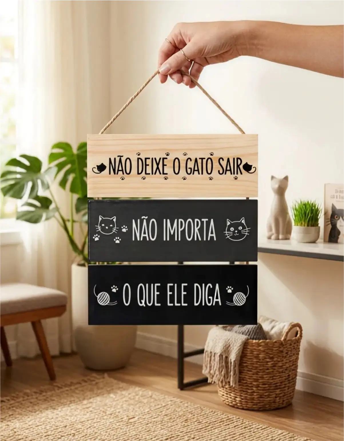 TKS-001 Placa 3 Partes - Não deixe o gato sair - Imagem 1