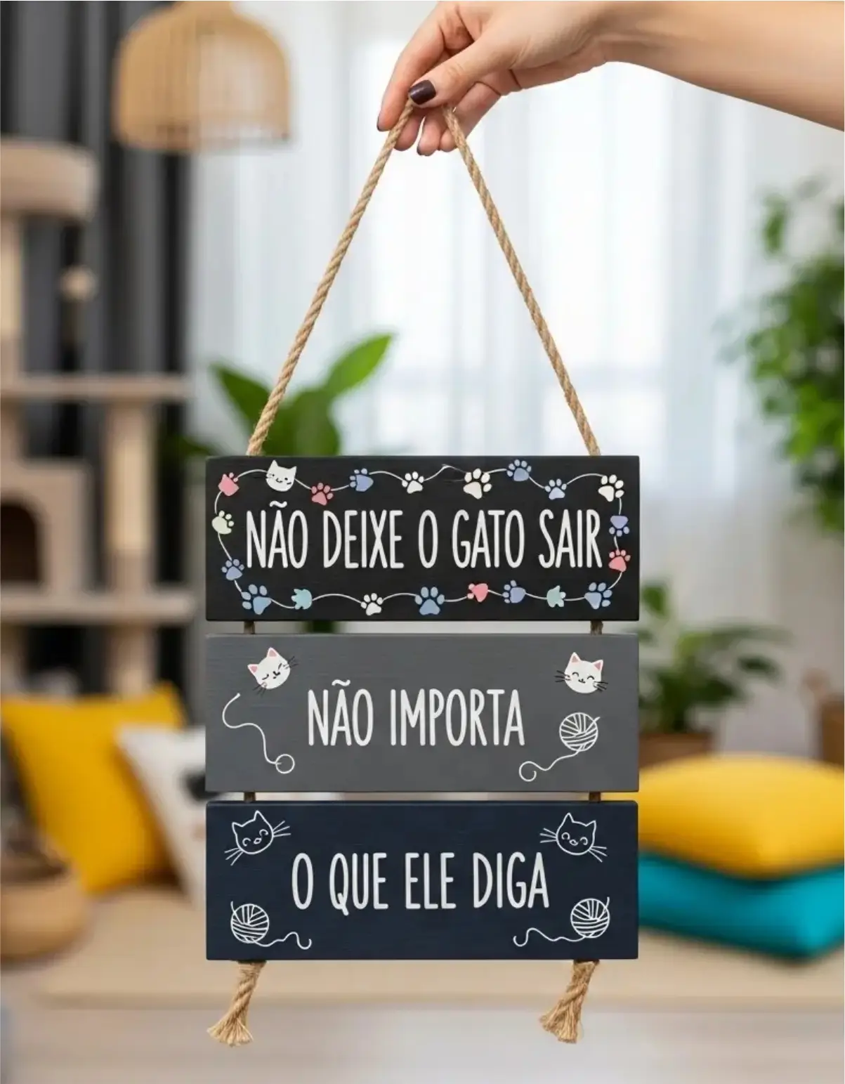 Placa 3 Partes - Não deixe o gato sair - Imagem 1