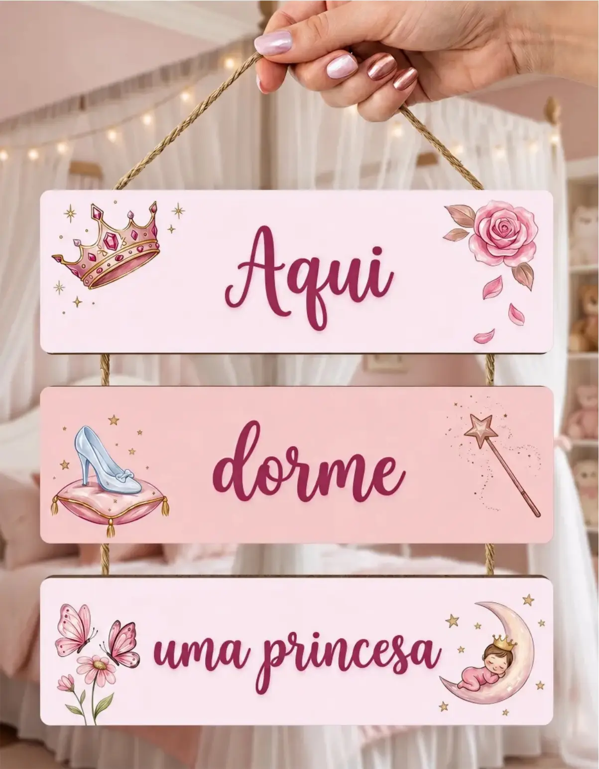 Placa 3 Partes - Aqui dorme uma Princesa - Imagem 1