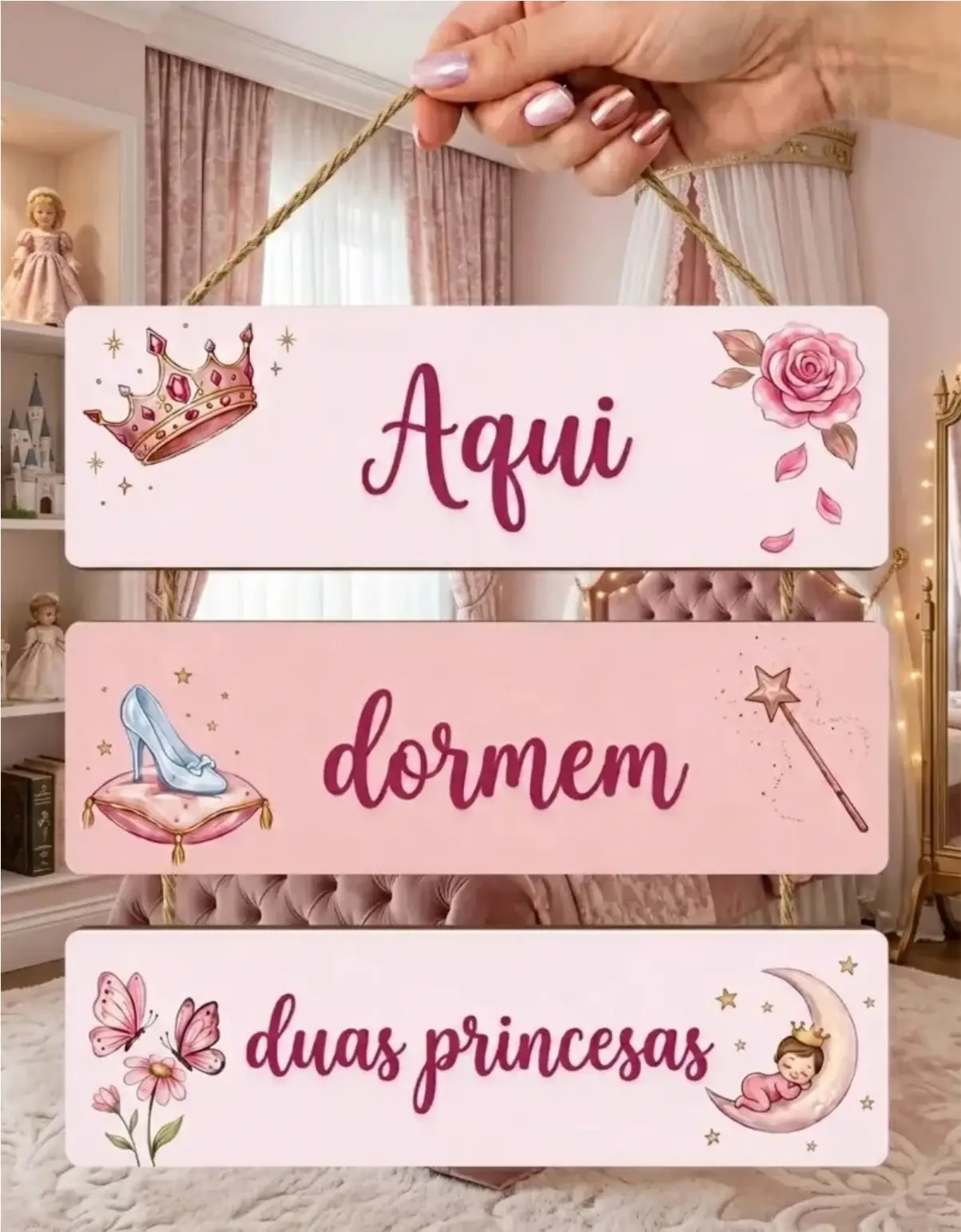 Placa 3 Partes - Aqui dormem duas princesas - Imagem 1