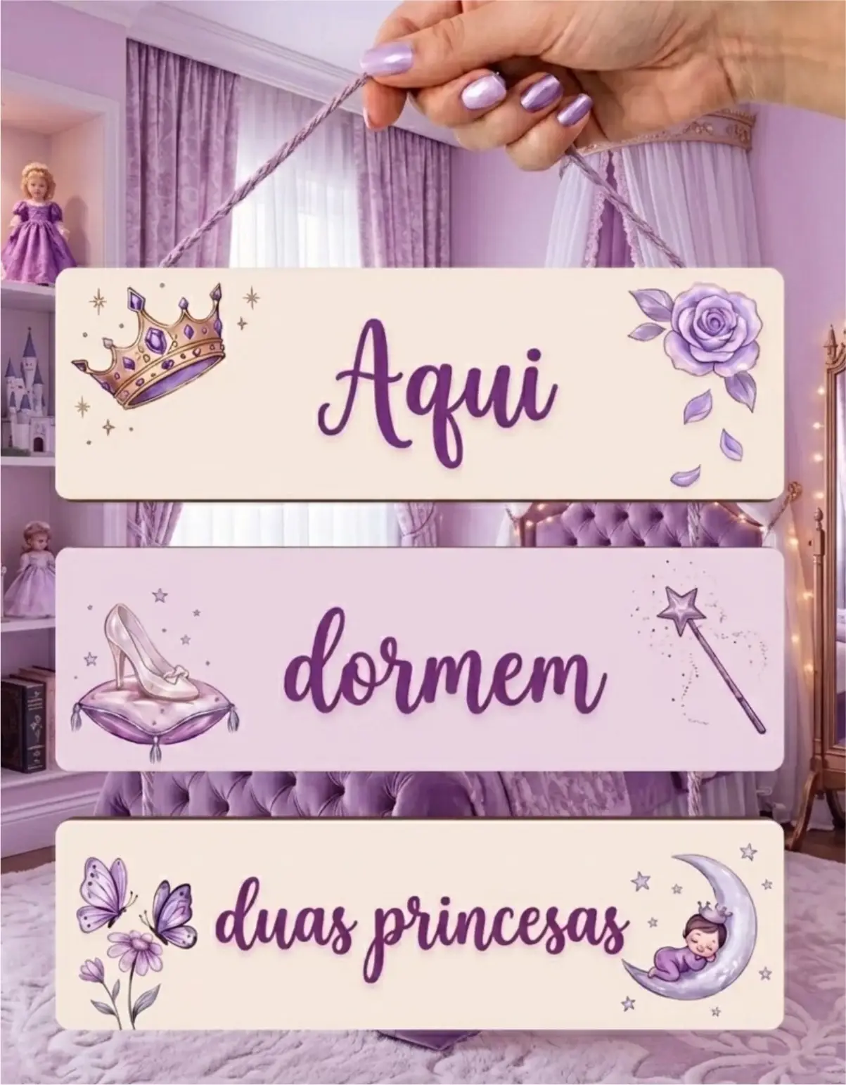 TKS-040 Placa 3 Partes - Duas Princesas Roxo - Imagem 1