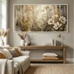 Quadro Decorativo Floral Bege - Modelo Panorâmico