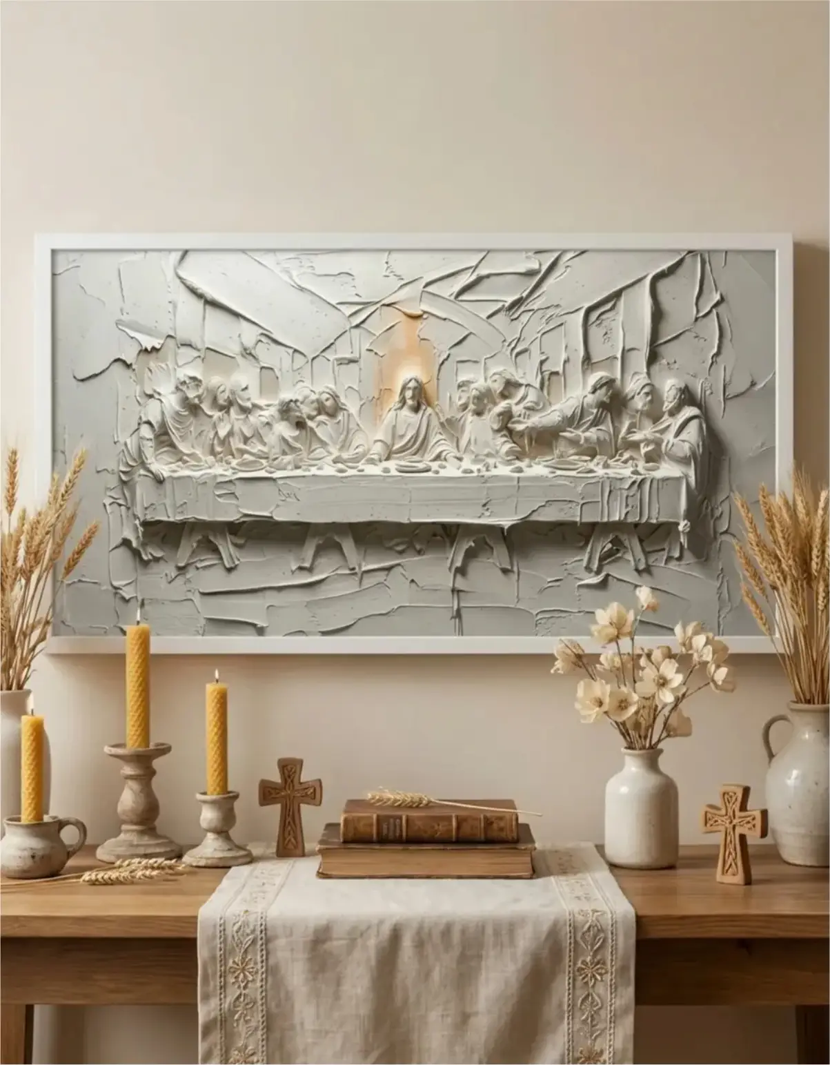 Quadro Decorativo Santa Ceia Gesso - Modelo Panorâmico - Imagem 1