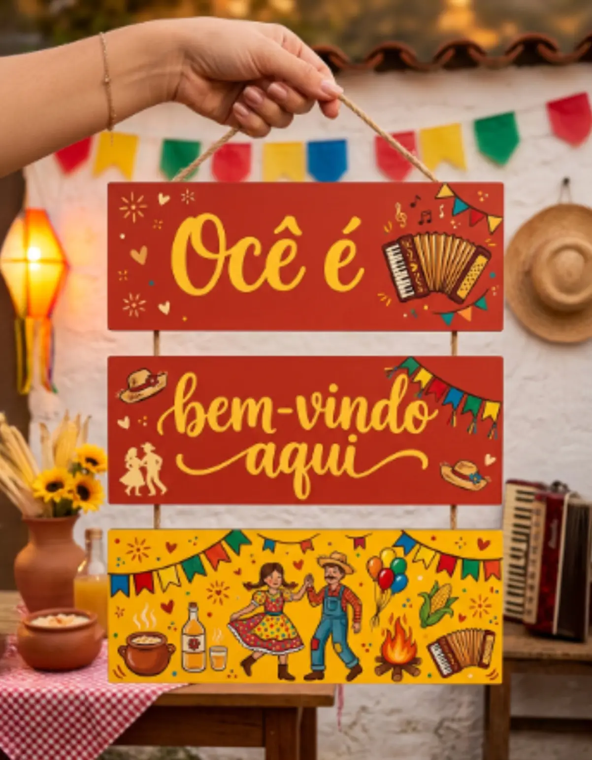 Placa 3 Partes - Ocê é bem vindo - Imagem 1