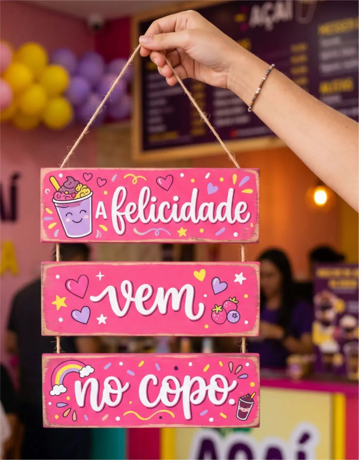 Placa 3 Partes - A felicidade vem no copo - Imagem 1
