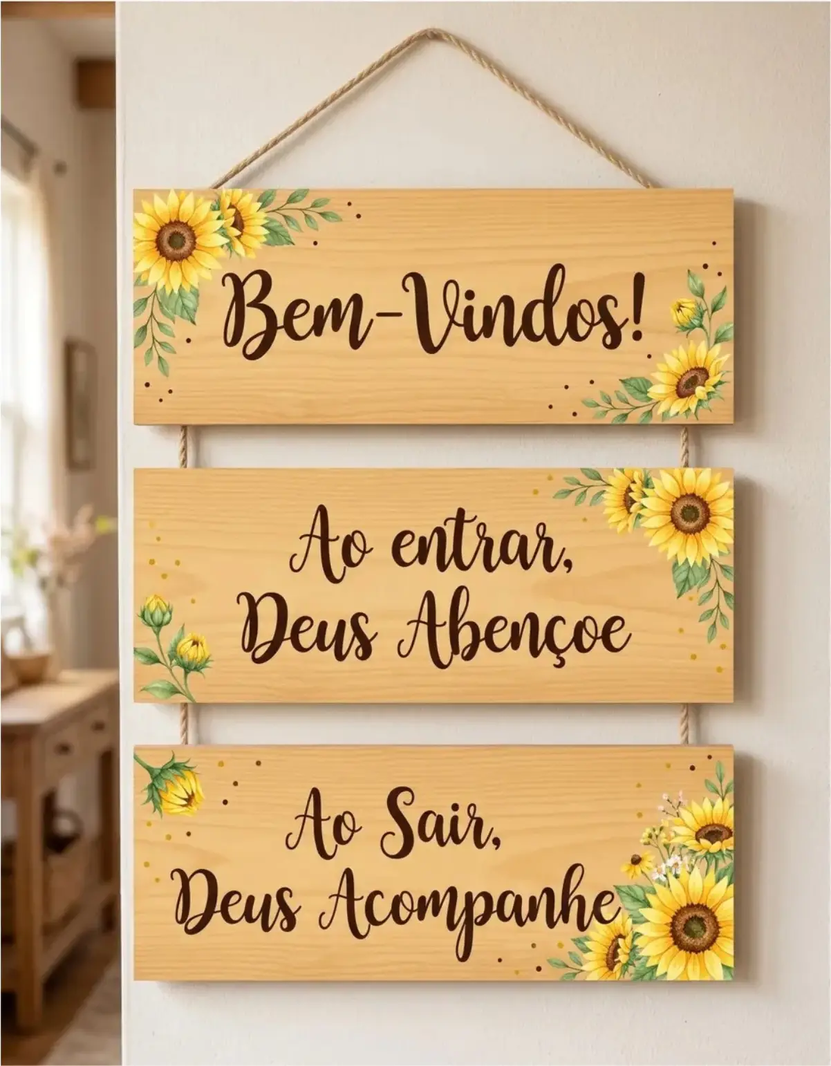 Placa 3 Partes - Bem Vindos! ao entrar Deus abençoe - Imagem 1