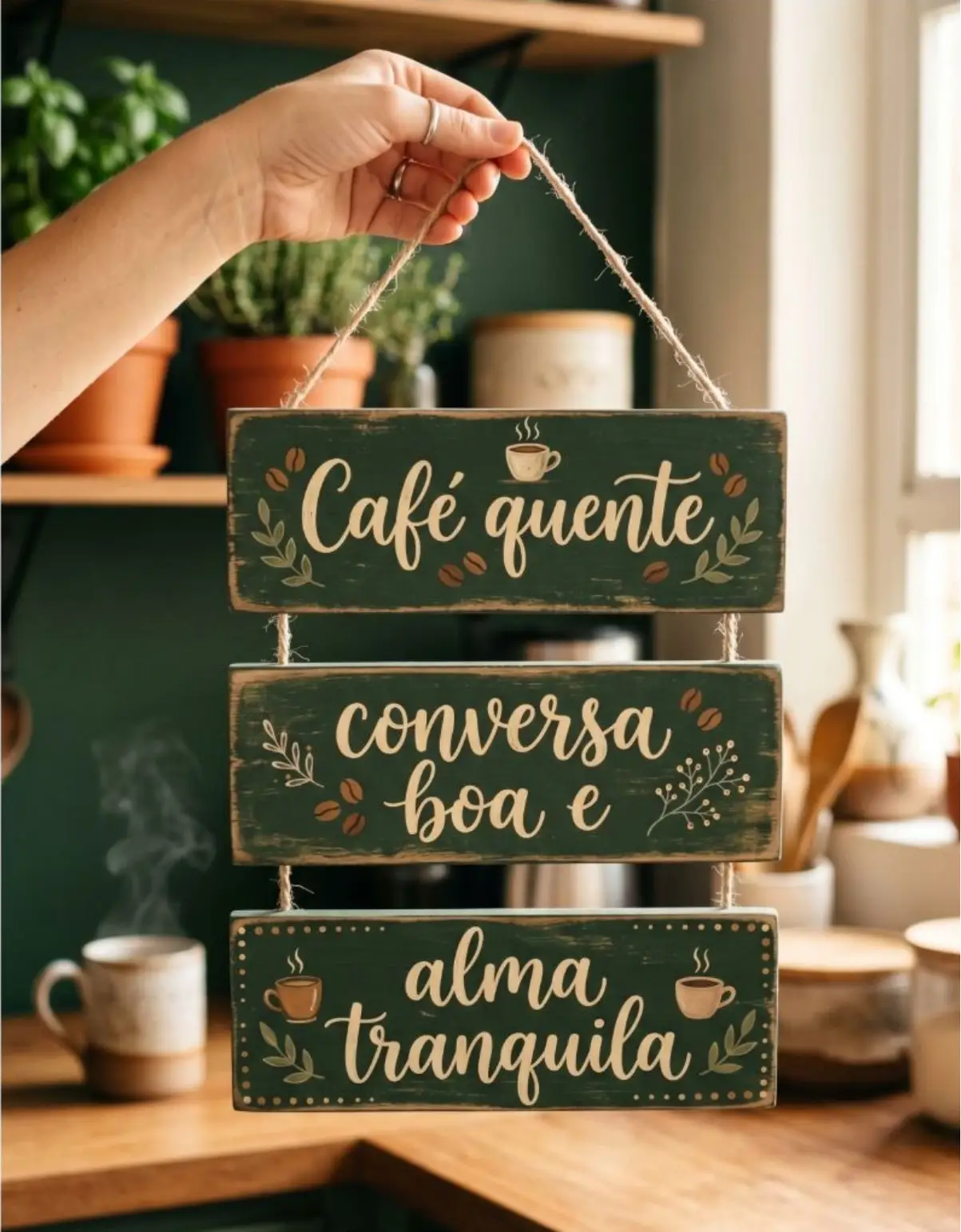 Placa 3 Partes - Café quente Conversa Boa - Imagem 1