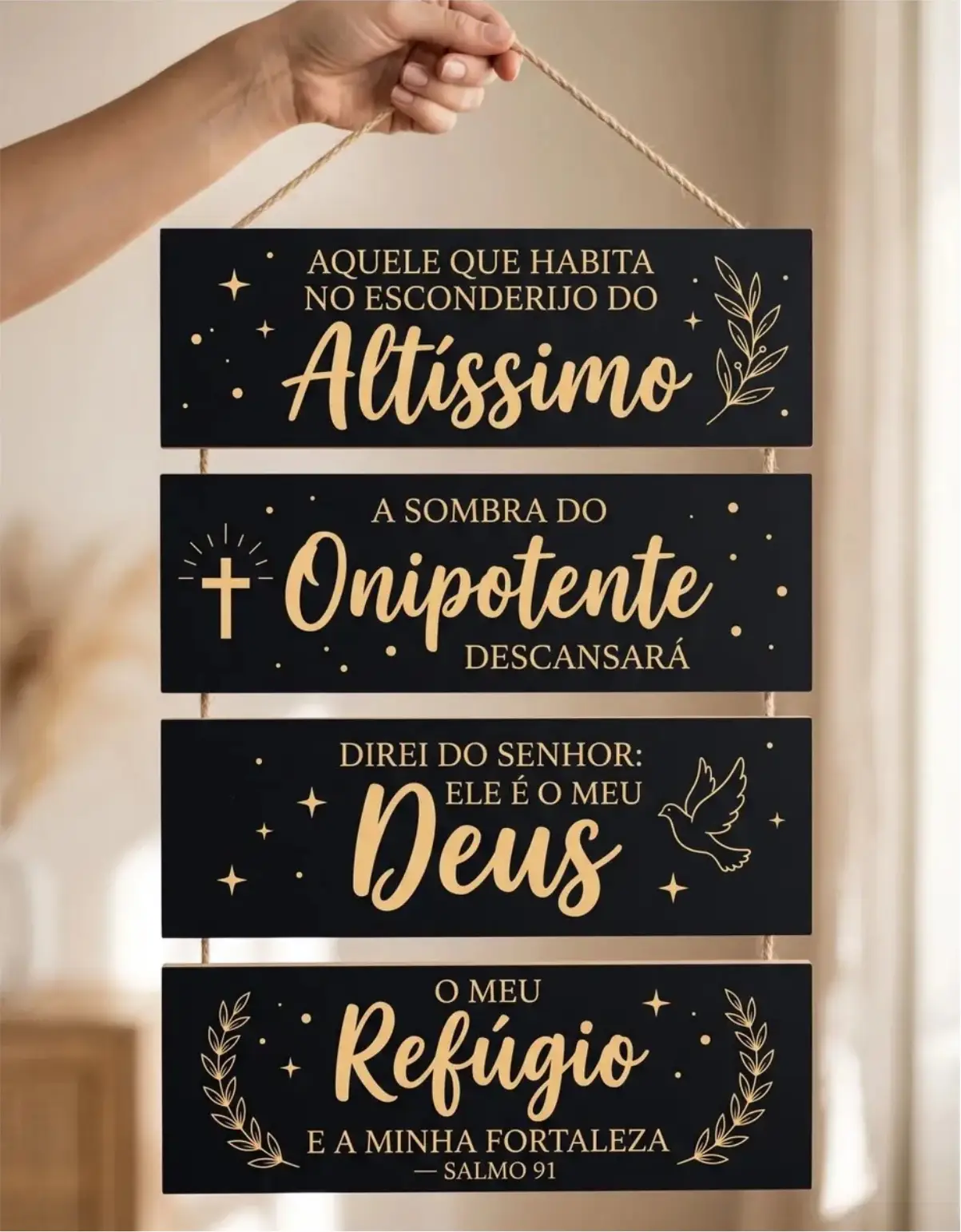 Placa 4 Partes - Salmo 91 Preto - Imagem 1