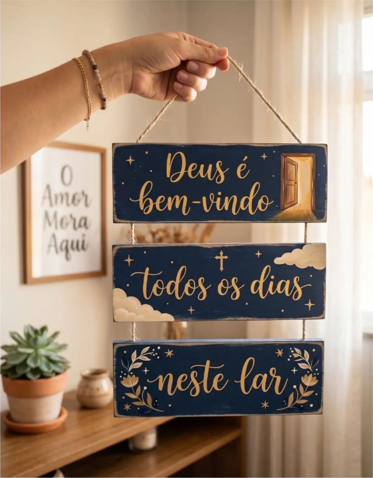 Placa 3 Partes - Deus é bem vindo - Imagem 1